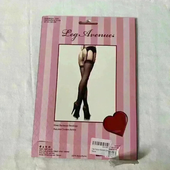 New Leg Avenue Sheer Backseam Stockings One Size Model 1000 Red Valentines Day - Picture 6 of 9